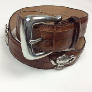 Novelty Leather Belt 90s Y2K Talbots Teapot Croc Embossed Tea Lover Gift Medium